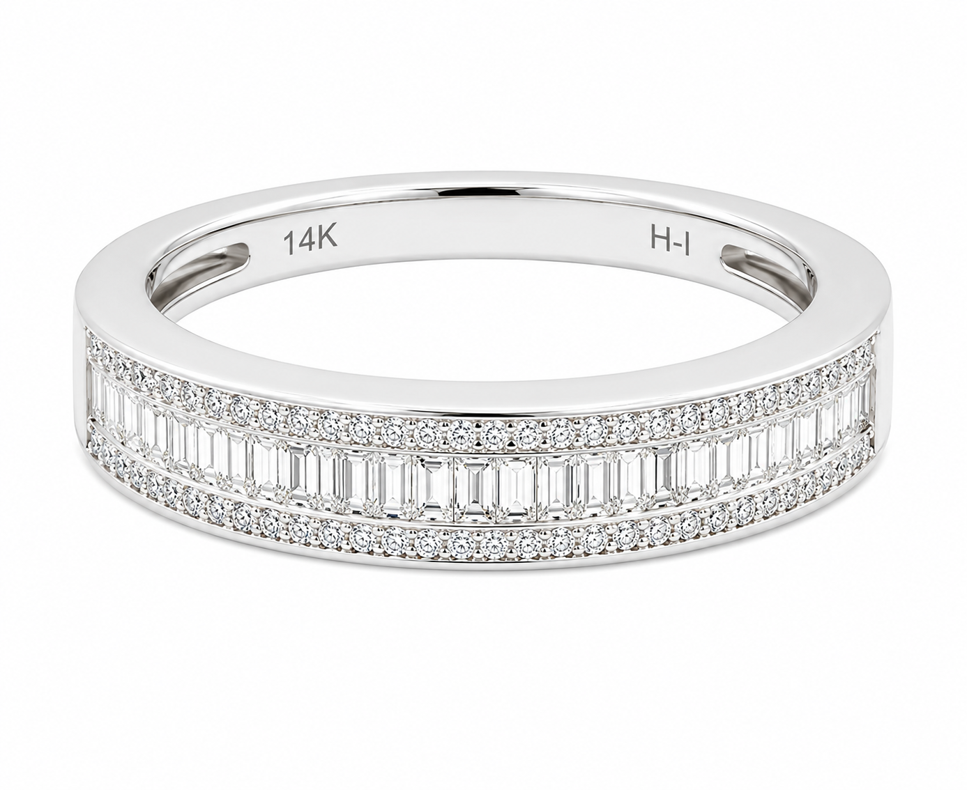 GBC, Inc. 14K White Gold Diamond Ring with round & baguette diamonds—perfect as an anniversary band.
