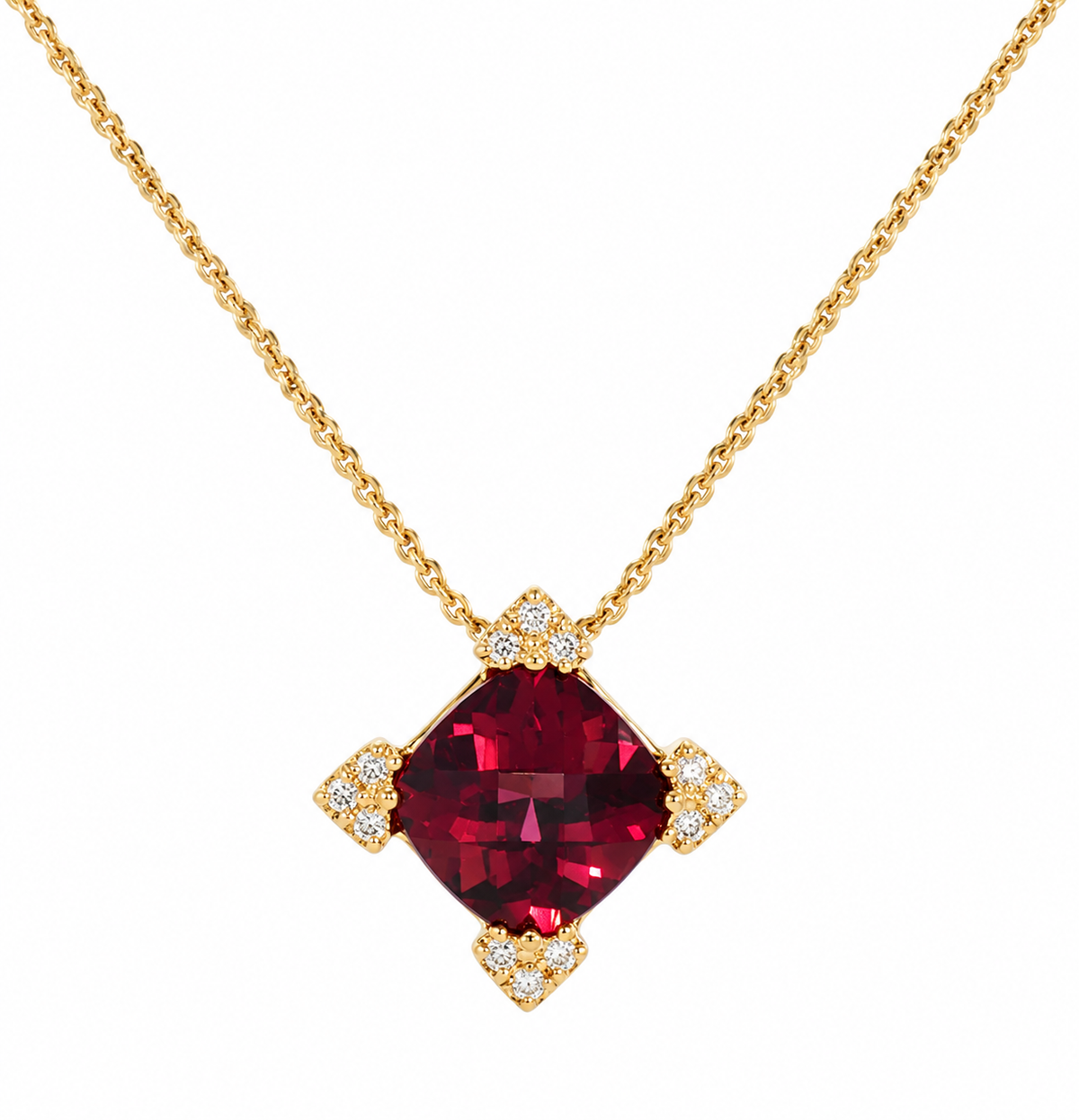 Kent Island Jewelry Estate 14K gold necklace with rubellite tourmaline & diamond accents pendant.