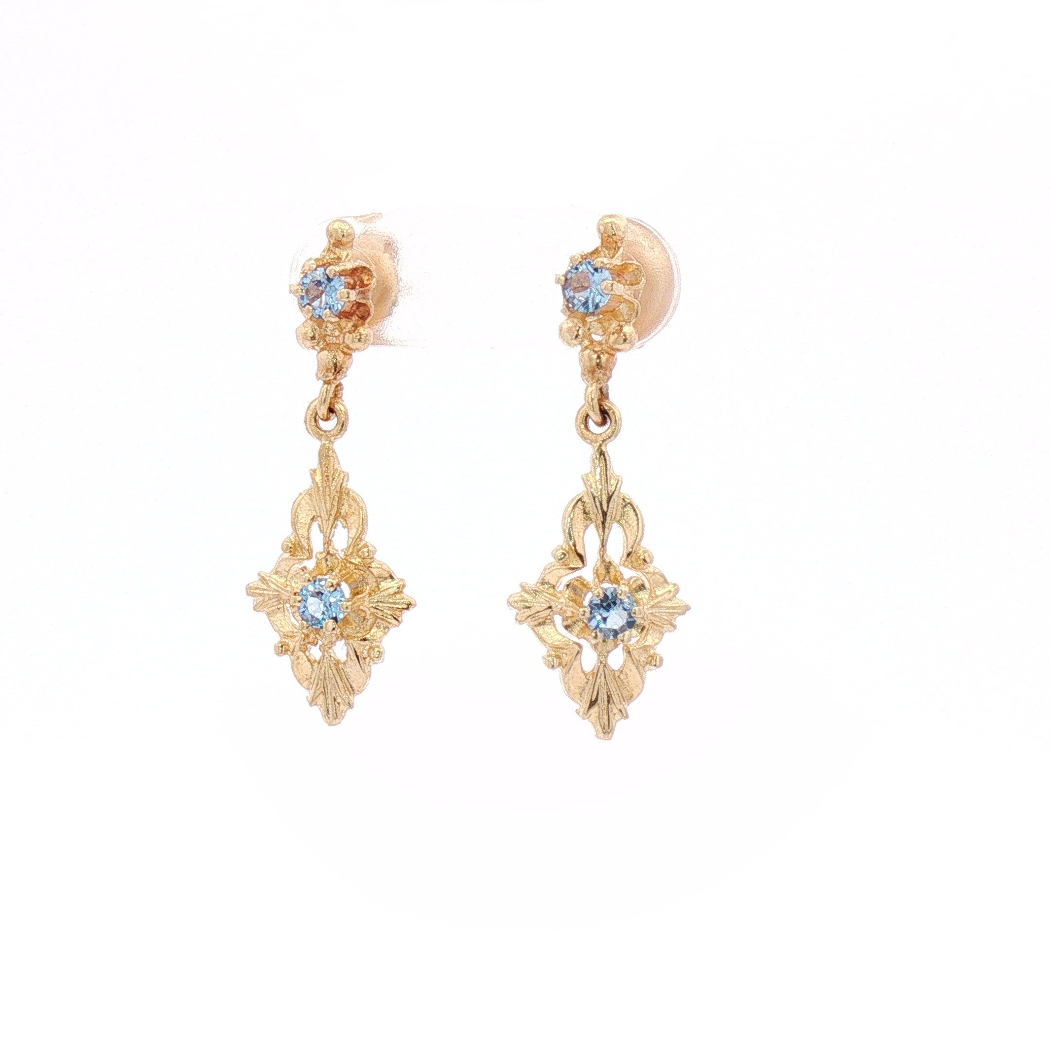 Yellow gold Aquamarine Dangle Earrings.