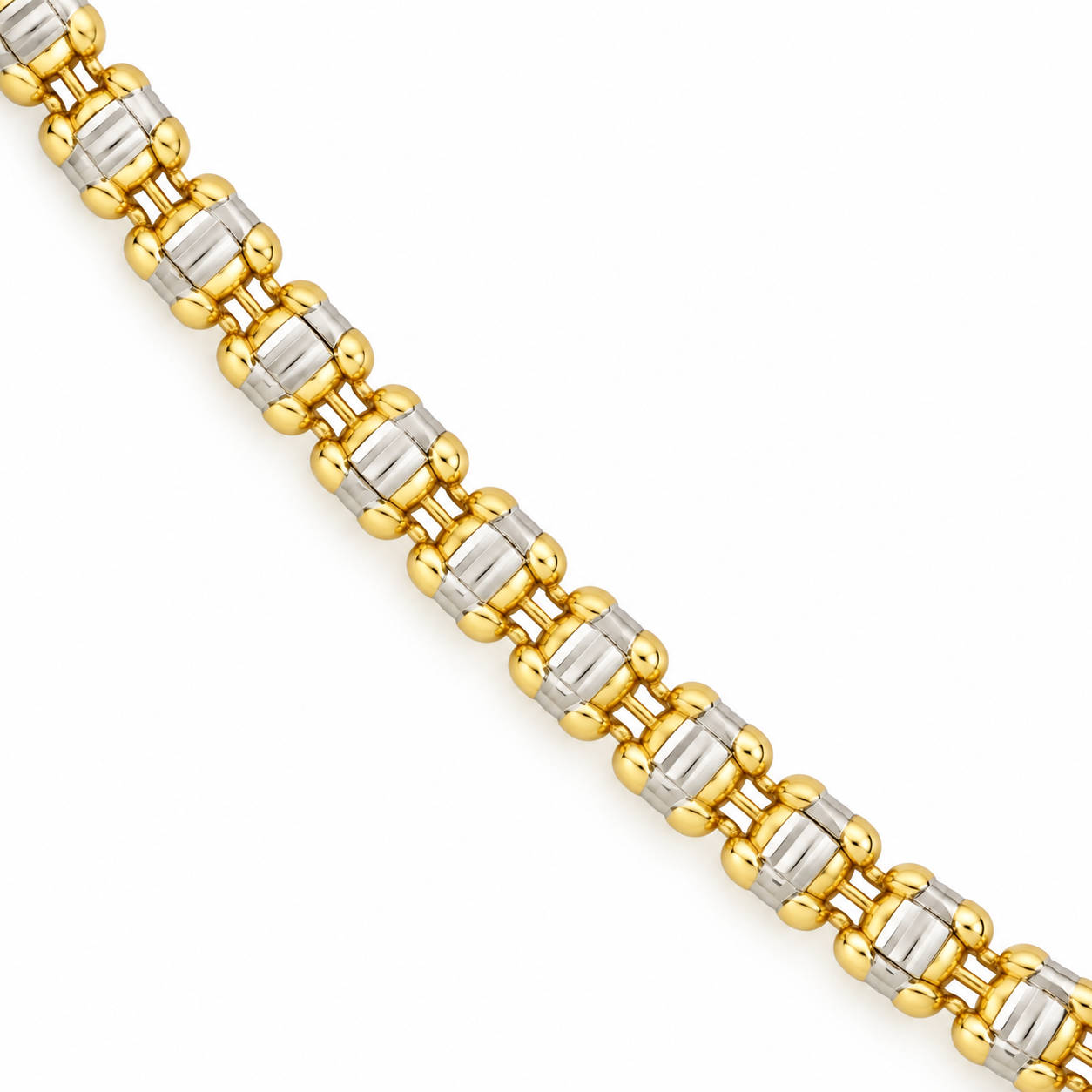 Midas 14K Two-Tone Ice Chain bracelet in gold and silver hues, featuring interlocking links on a white backdrop.