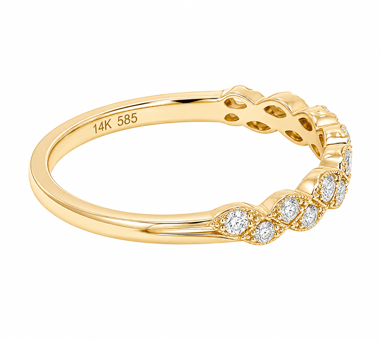 GBC, Inc. 14K yellow gold multi-row diamond ring with marquise-set rounds, perfect for stacking.