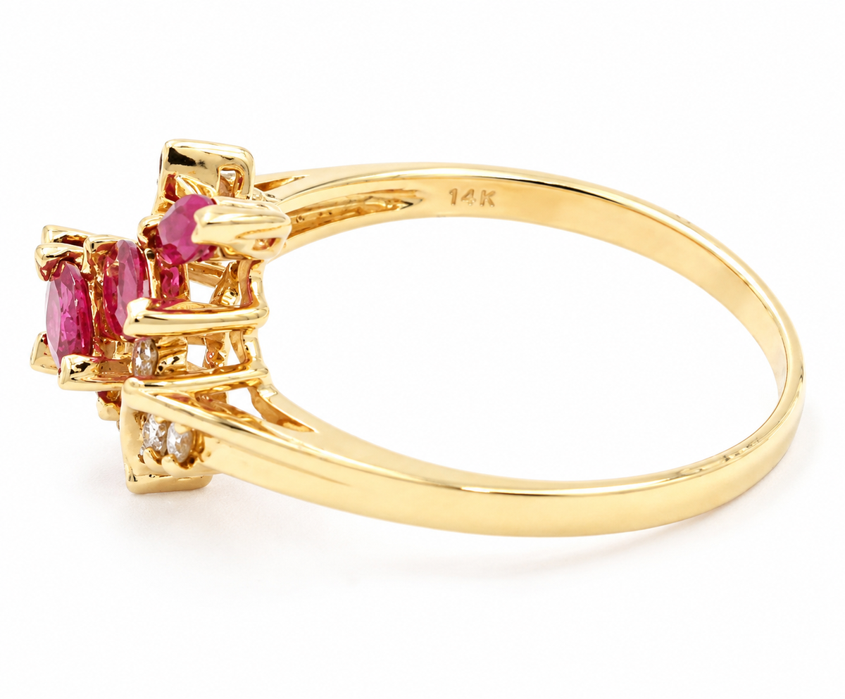 Estate 14k YG Diam (.08 tcw) & Ruby Ring by Kent Island Jewelry—vintage-inspired cluster charm for timeless style.