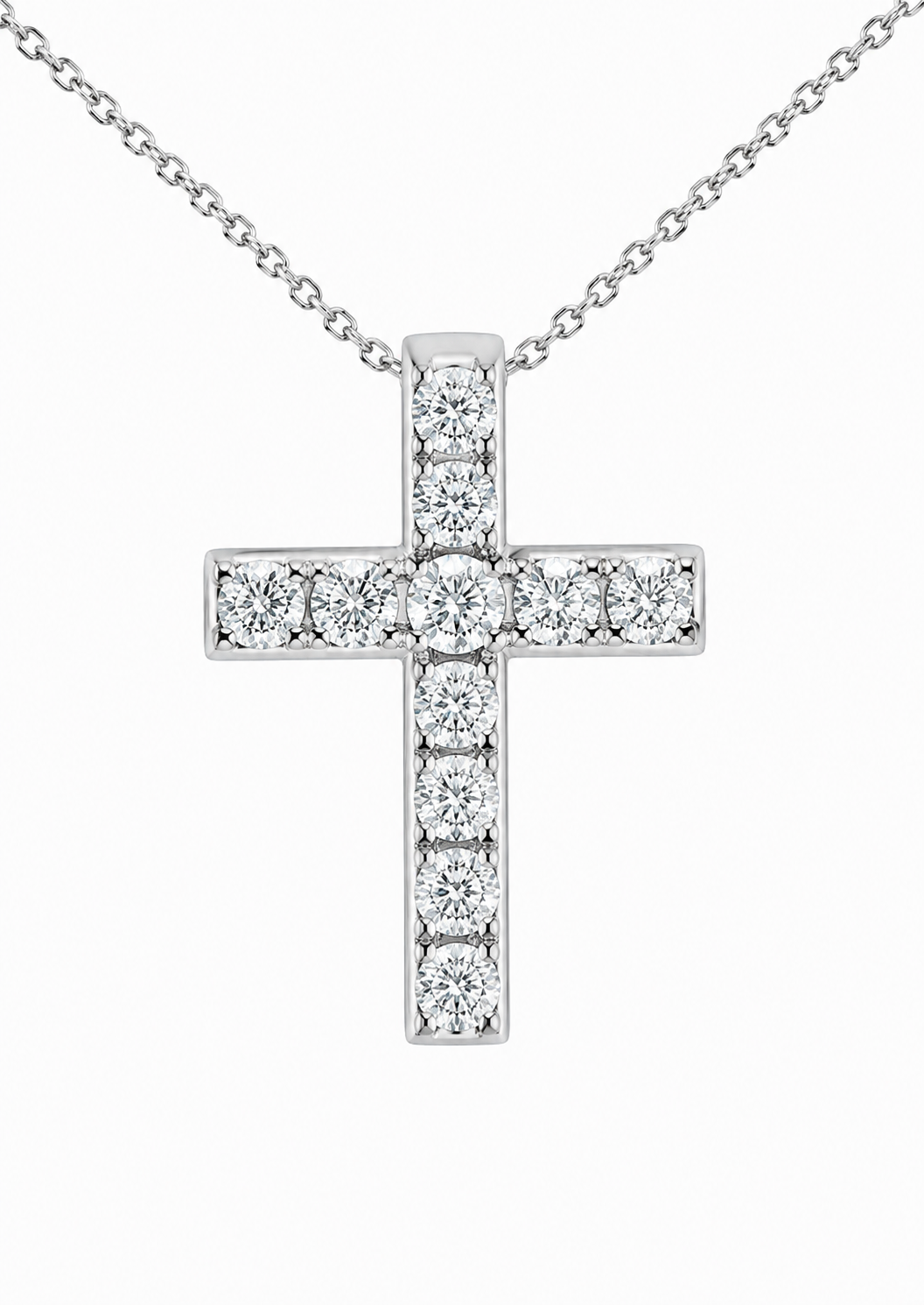 18K White Gold Diamond Cross Necklace.