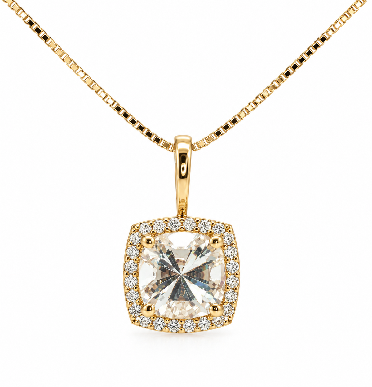 Estate 10K yellow gold pendant with white topaz, diamond halo by Kent Island Jewelry.
