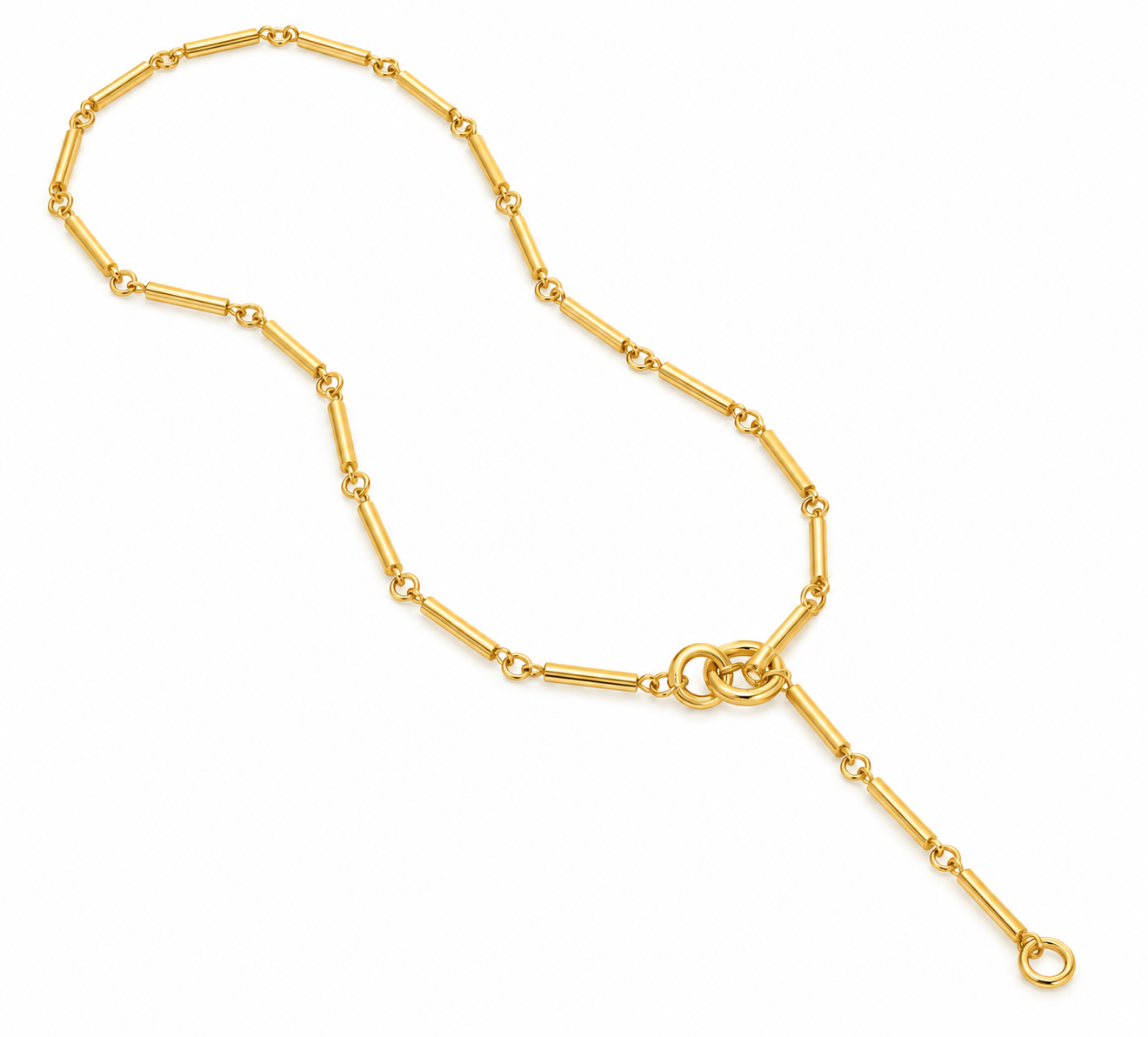 Midas 14K yellow gold bar link split chain with round push lock shines beautifully on a white background.