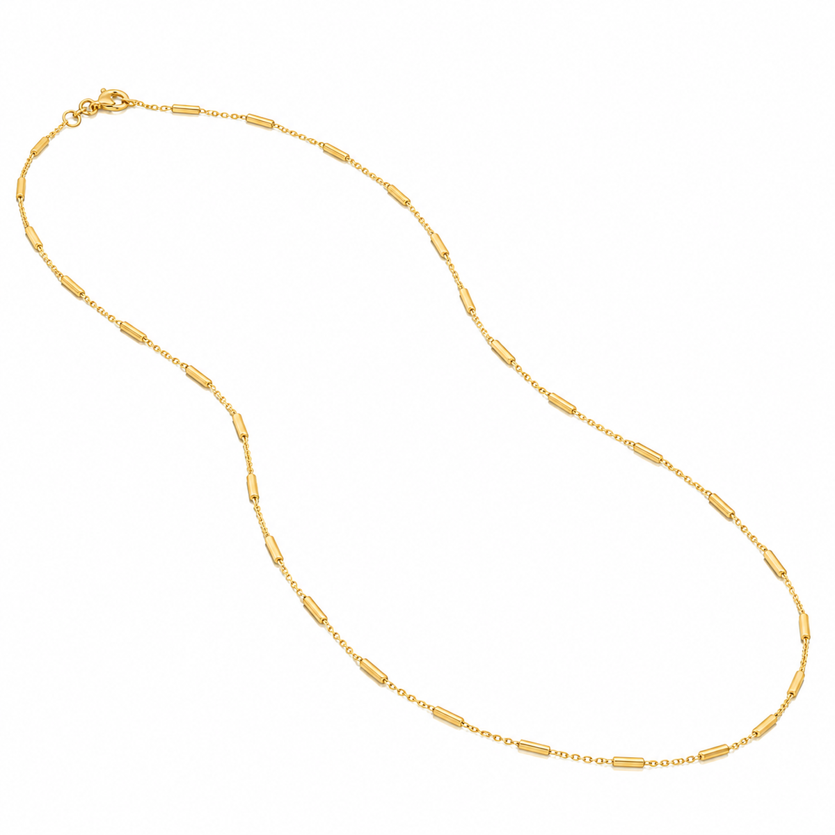 Midas 14K Yellow Gold Bar Station Cable Chain with round and rectangular beads, shown on white background.