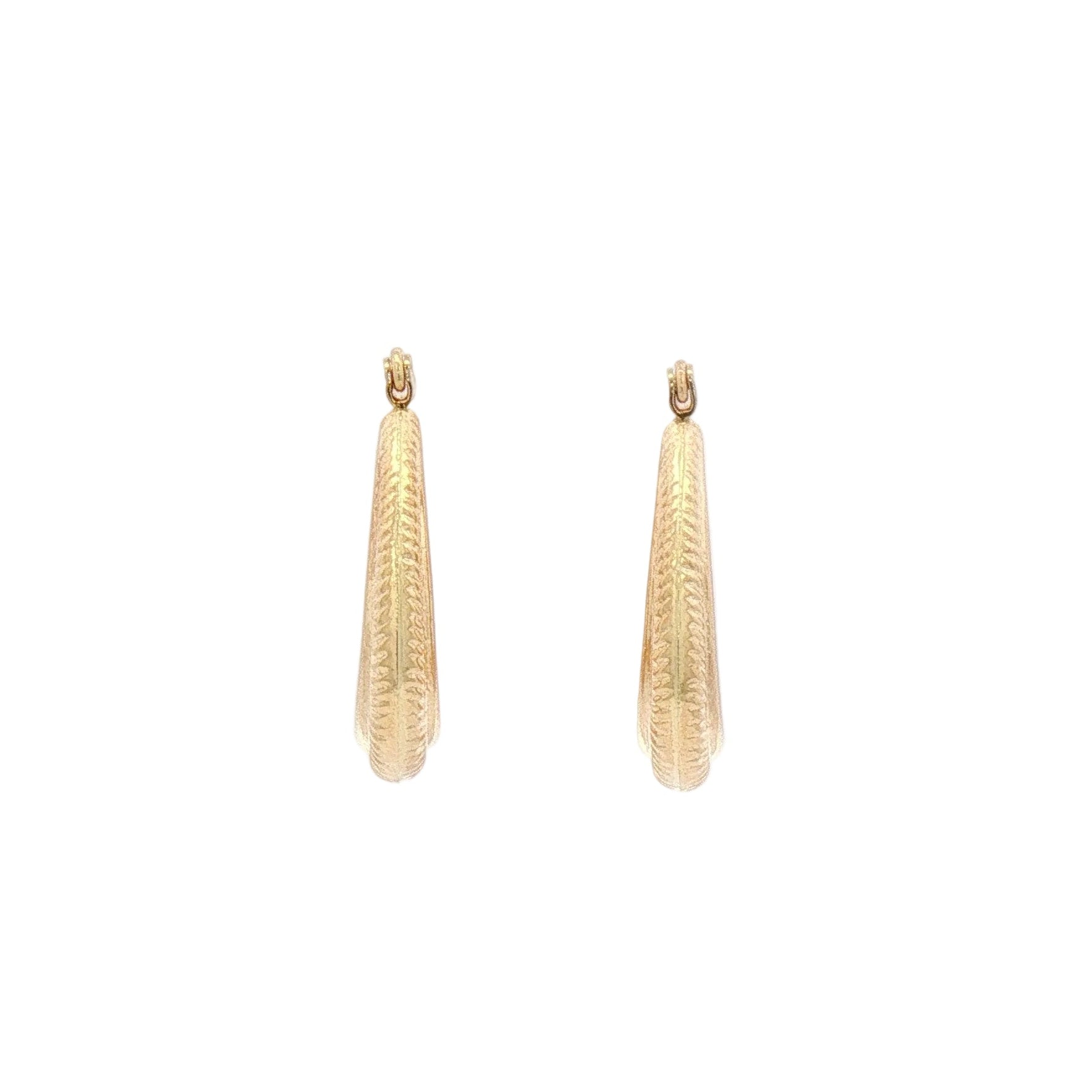Yellow gold textured hoop earrings.
