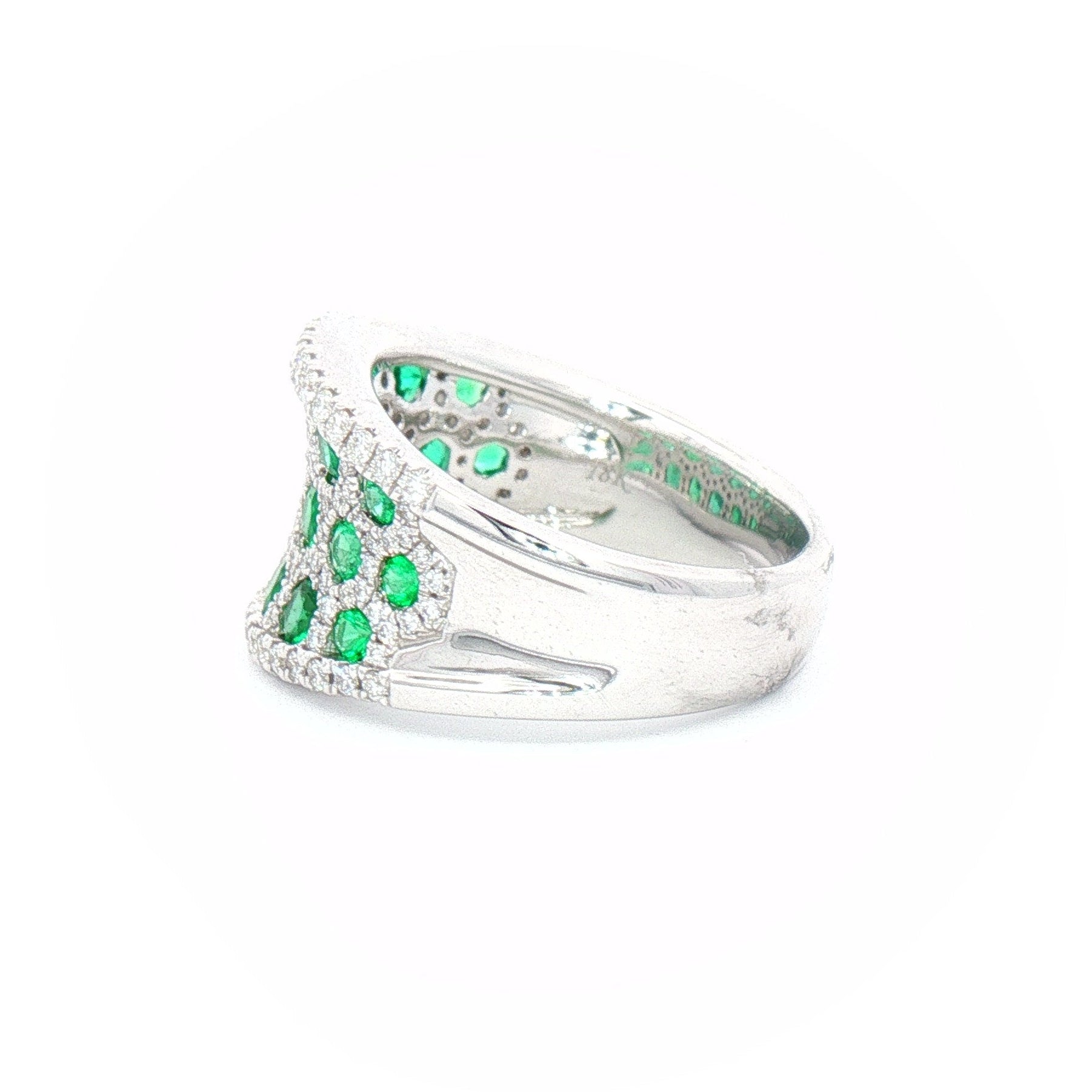 White Gold Diamond and Emerald Ring