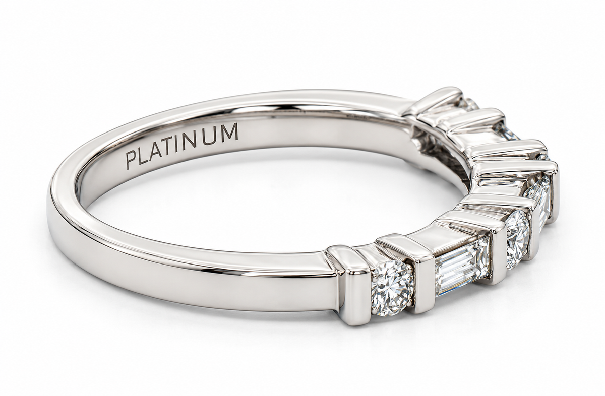 Kent Island Jewelry Platinum Diamond Ring with alternating shapes—ideal as a wedding band or anniversary ring.