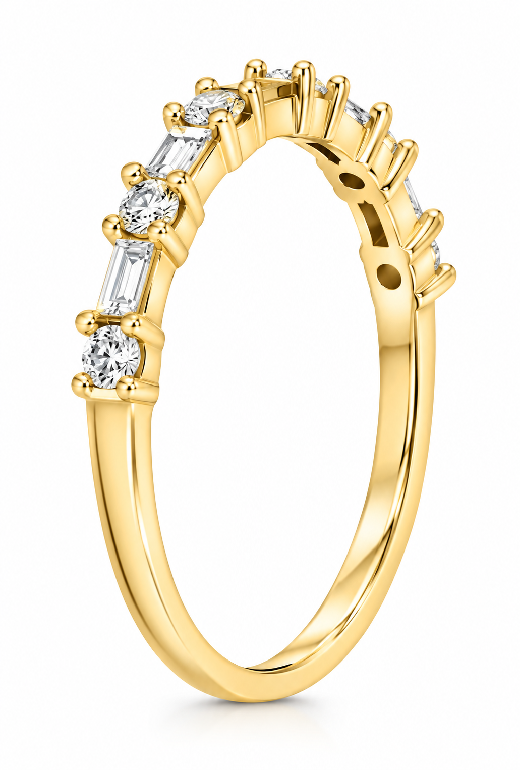 Roman & Jules 14K Yellow Gold Round & Baguette Diamond Band, ideal as a stackable diamond ring.