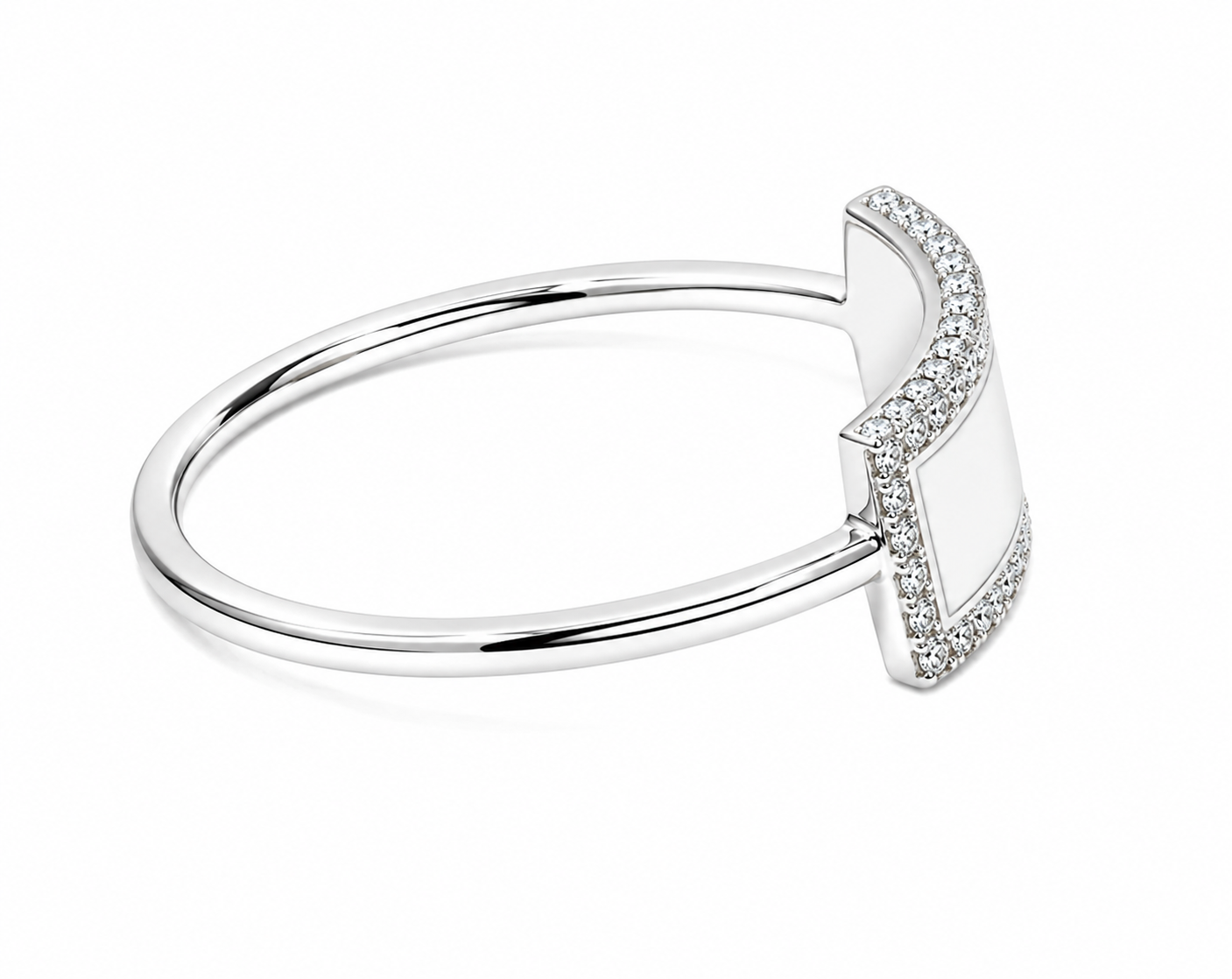 GBC, Inc. 14K White Gold Diamond Geometric Ring with small diamonds on a crisp white background.