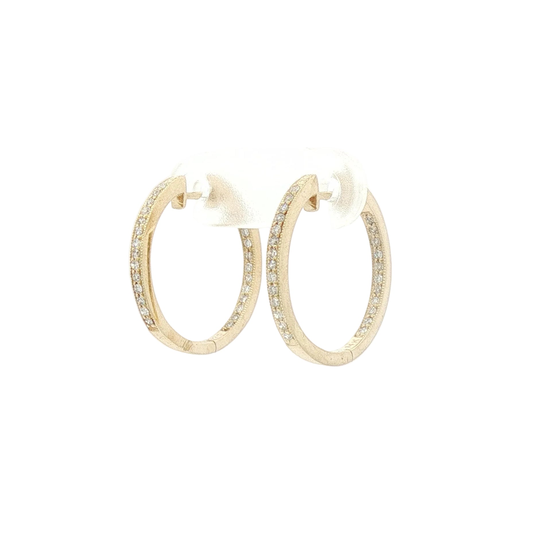 Yellow gold inside out Diamond Hoop Earrings.