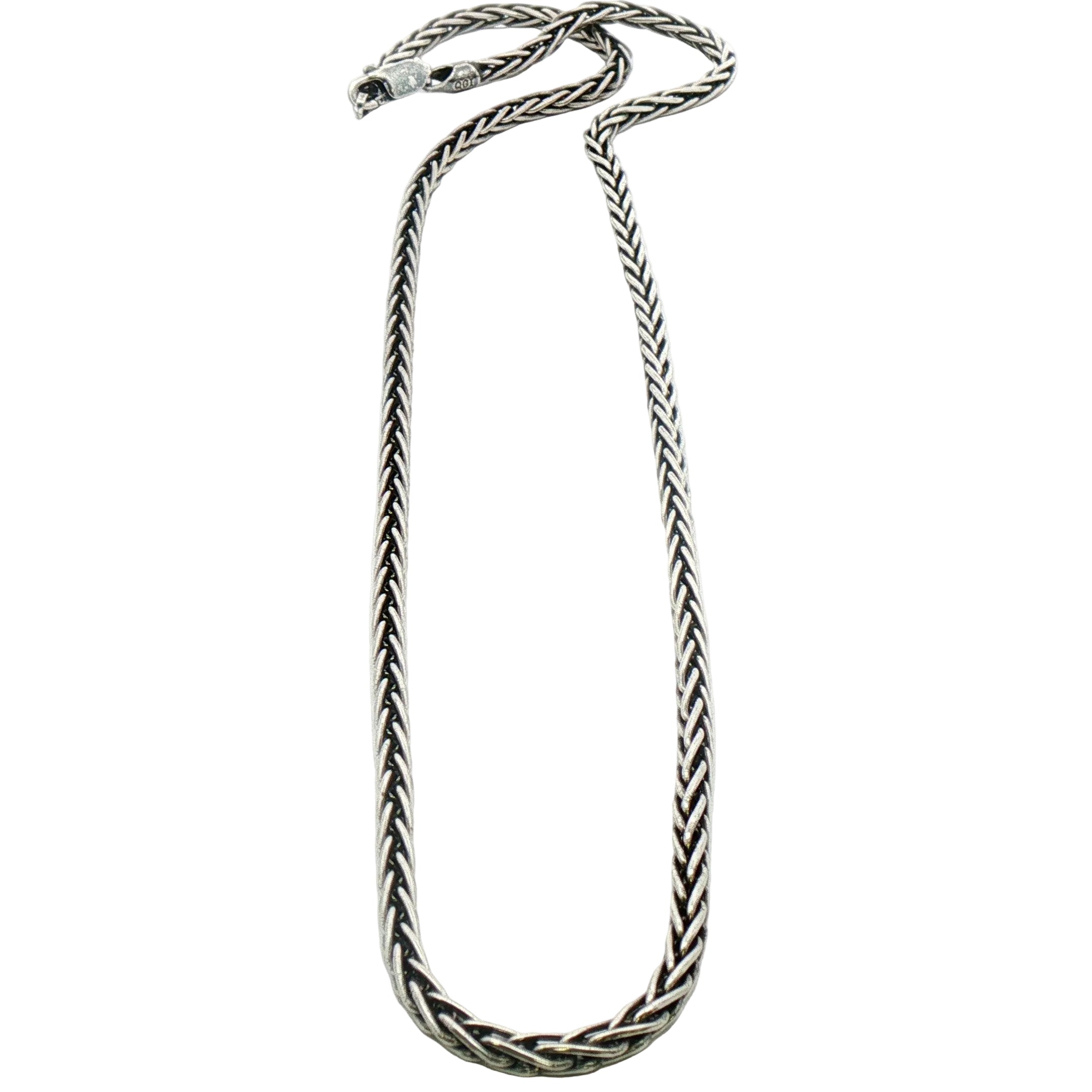 QG SS Antiqued 3.25mm Solid Square Spiga Chain 20" with textured pattern and two decorative end caps.