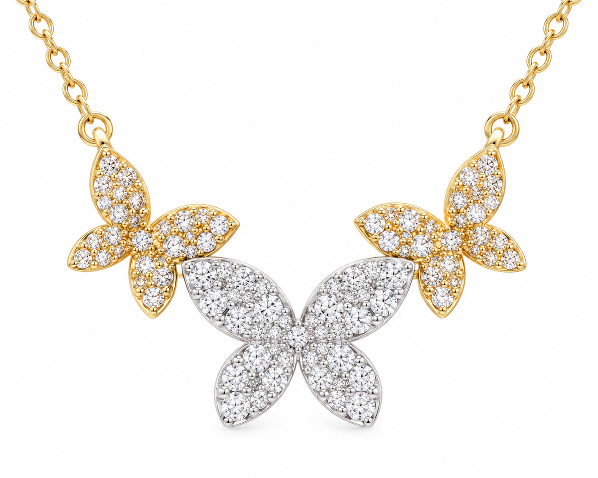 Kent Island Jewelry’s 14k Diamond Three Butterfly Necklace—an elegant piece for fine jewelry lovers.