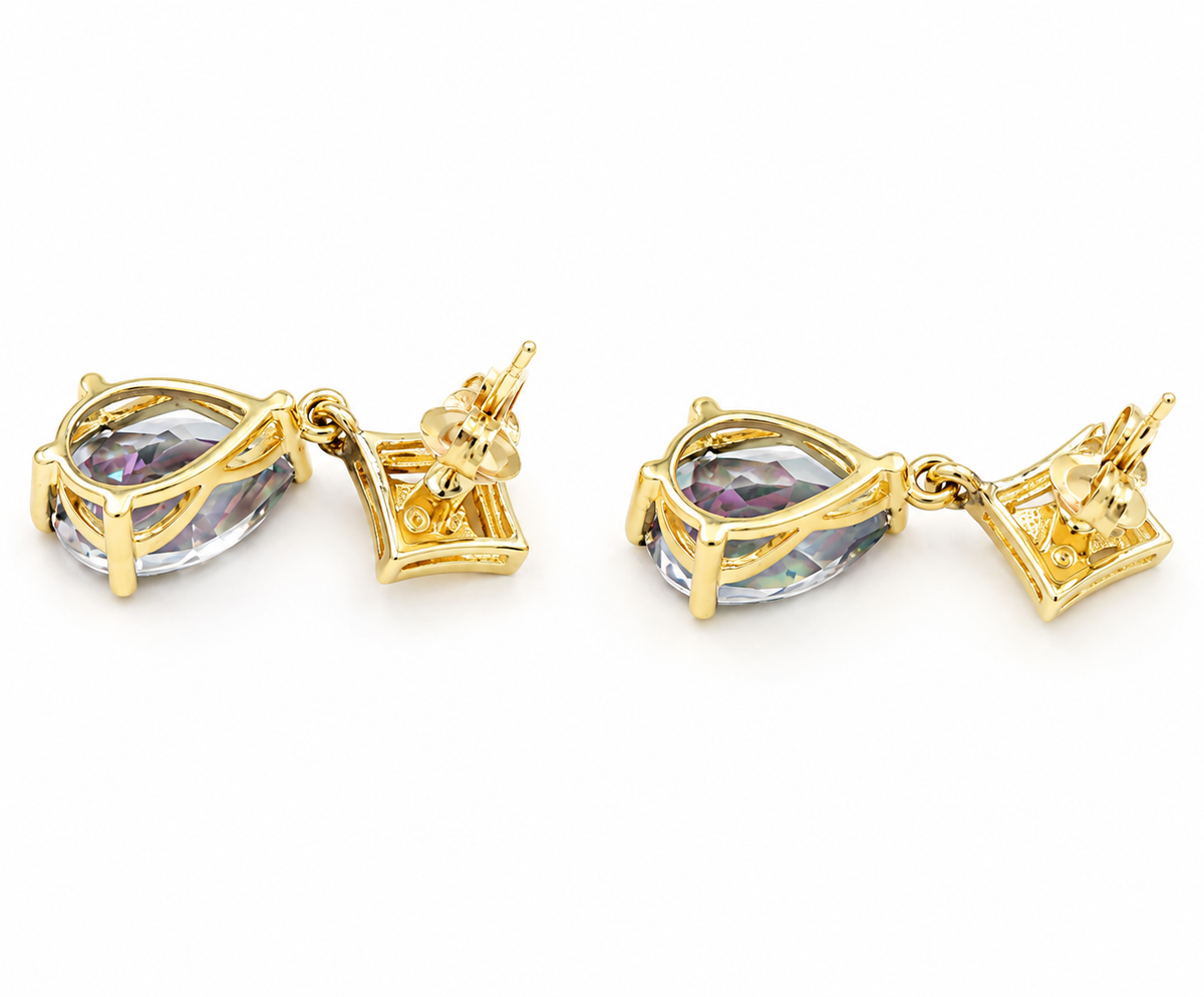 Kent Island Jewelry Estate 10k Yellow Gold Mystic Topaz & Diamond Dangle/Drop earrings with teardrop stones and diamonds.