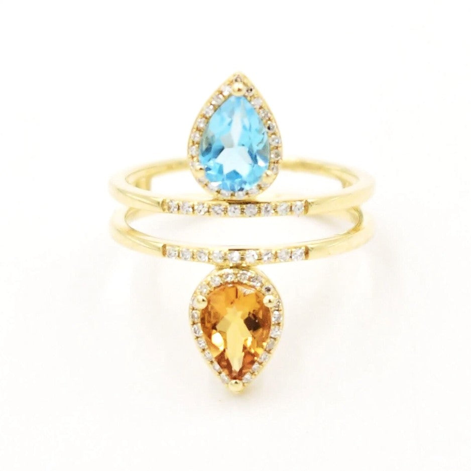 Kent Island Jewelry Estate 14k YG ring with citrine, topaz, and .29ctw diamonds.