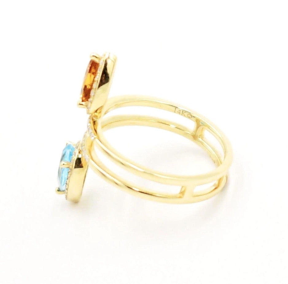 Estate 14k yellow gold ring by Kent Island Jewelry with citrine & topaz gems, 0.29ctw diamond accents.