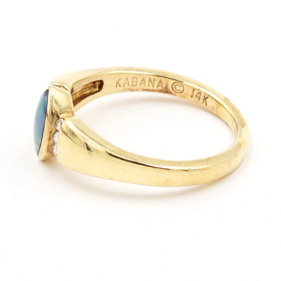 Estate 14k yellow gold Kabana Australian opal & diamond (.03tcw) ring by Kent Island Jewelry, KABANA © 14K inside.