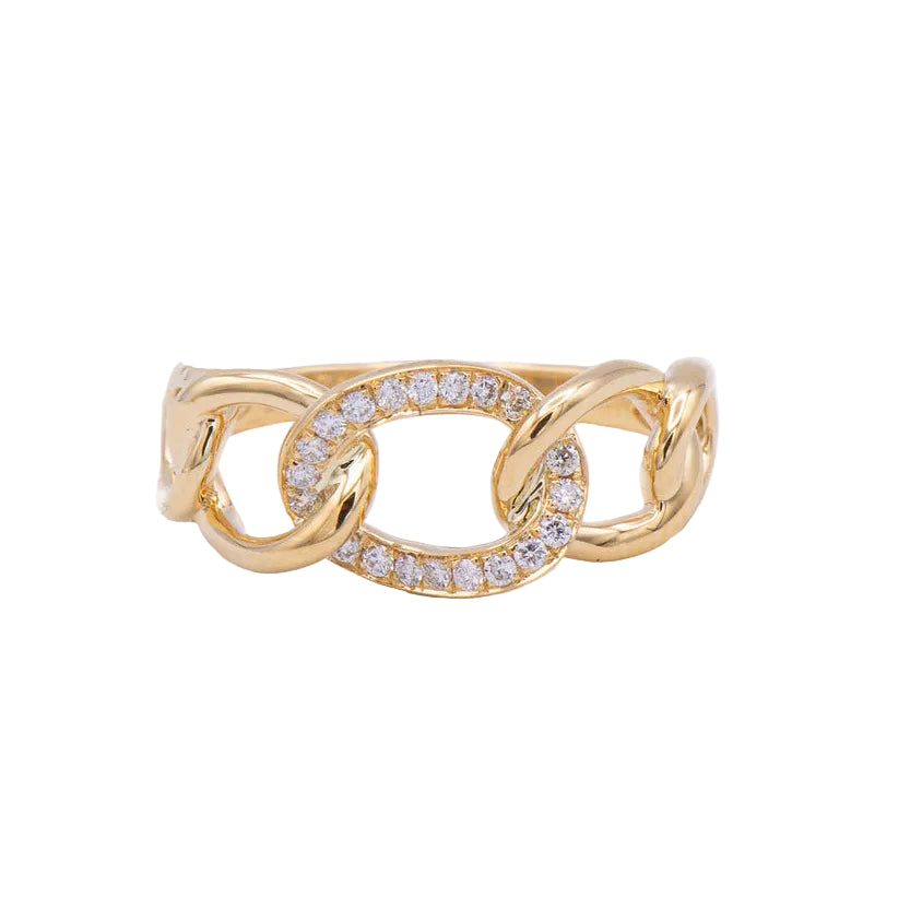 Afrin 18k Chain Link Diamond Ring with an oval diamond center, shown on a white background.