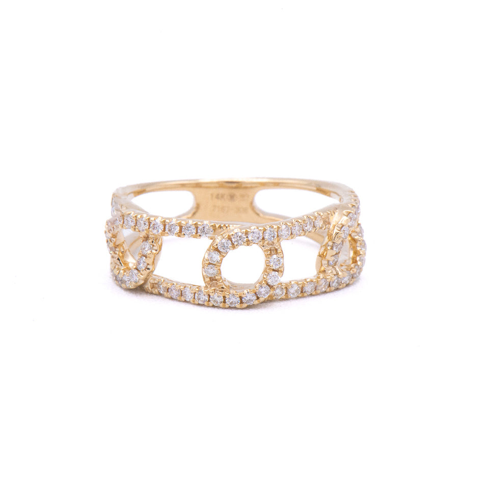 The Heera Moti 14k Diamond Chain Link Ring features open geometric links accented with sparkling diamonds.