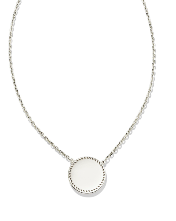Kendra Scott Aubree Pendant Necklace in sterling silver with a beaded edge, shown on a white background.