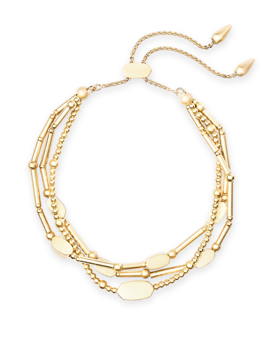 The Kendra Scott CHANTAL BRACELET GOLD METAL features layered beads and metallic accents for a chic, stacked look.