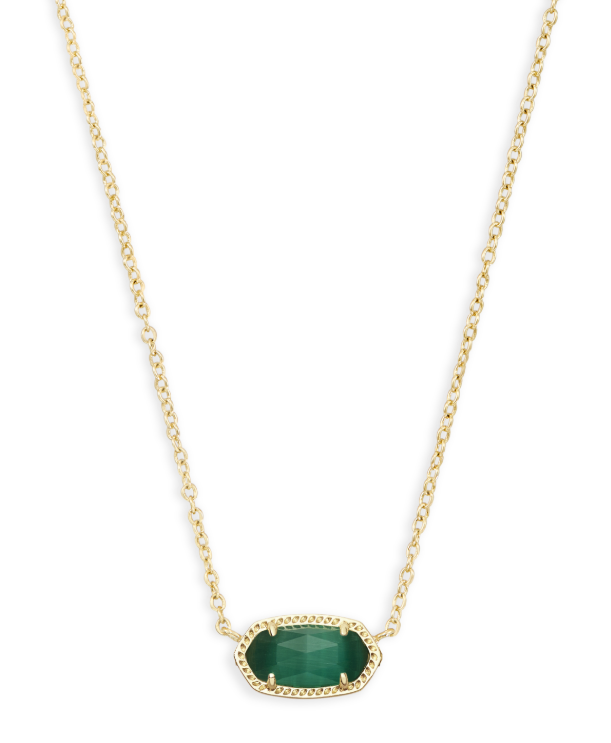 Kendra Scott ELISA Short Pendant Necklace in Gold with Emerald Cat's Eye, shown on a white background.