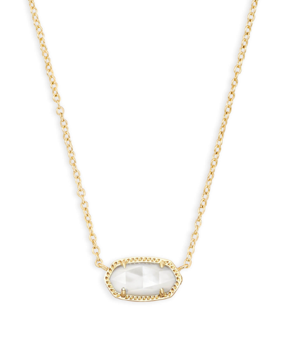 Kendra Scott Elisa Short Pendant Necklace in gold with ivory mother-of-pearl stone pendant.