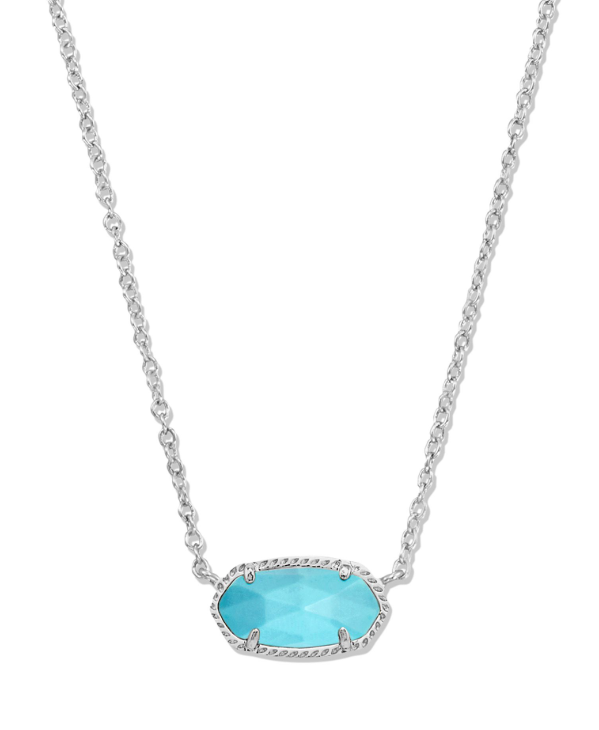 Kendra Scott ELISA pendant necklace in silver with turquoise magnesite stone on a delicate chain.
