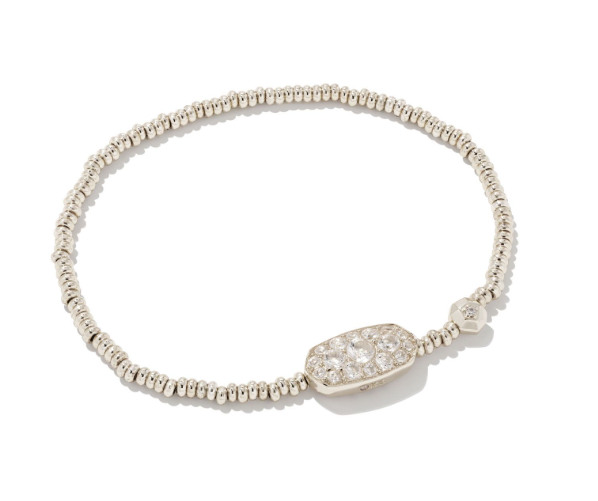 Kendra Scott GRAYSON Crystal Stretch Bracelet in Rhodium White, shown on a white background.