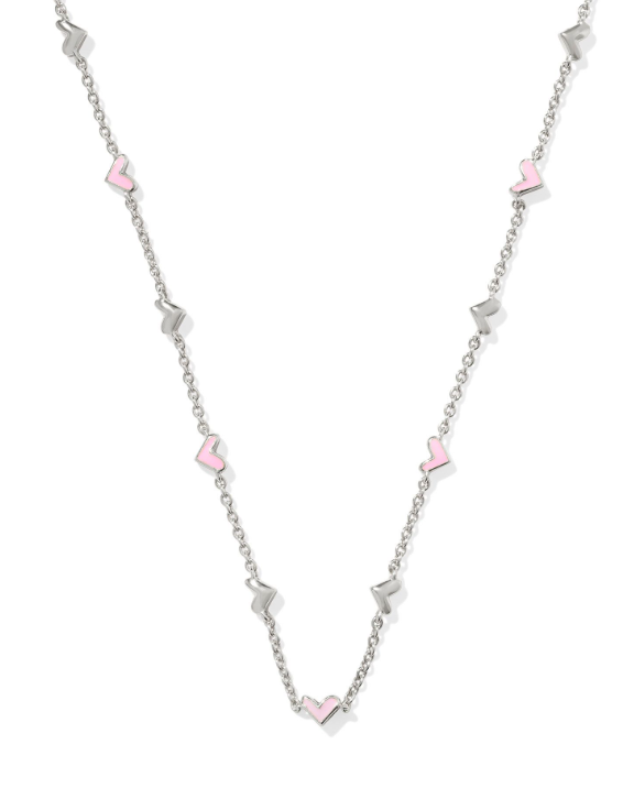 Kendra Scott HAVEN STRAND NECKLACE in silver with pink enamel hearts and charms, perfect for any style.
