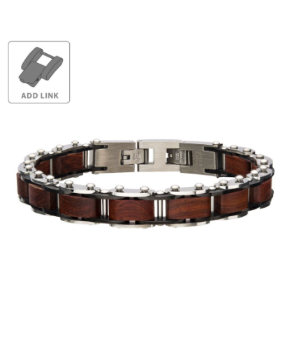 Inox Stainless Steel with Red Sandal Wood Link Bracelet, shown with an “add link” icon in the top left corner.