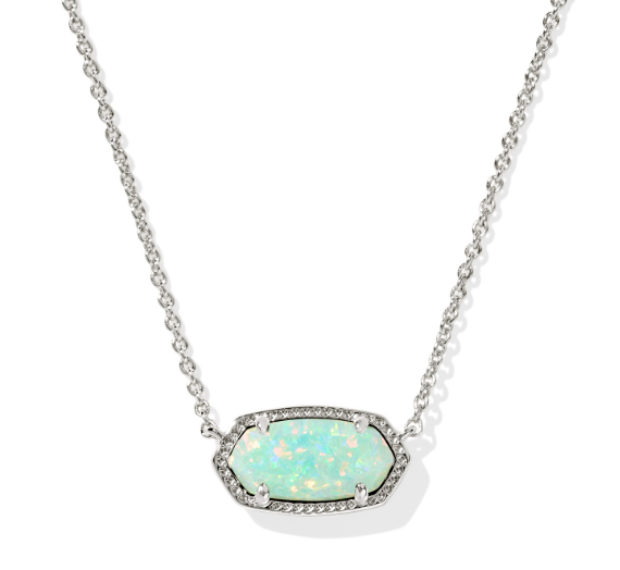 Kendra Scott Elisa Pendant Necklace in silver features a green Kyocera opal and sparkling accents.