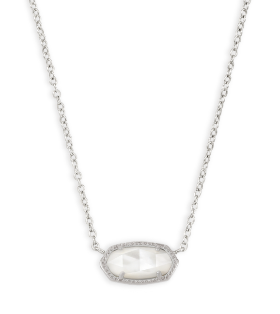Kendra Scott ELISA Short Pendant Necklace in silver with ivory mother of pearl stone and geometric frame.