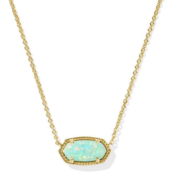 Kendra Scott Elisa Pendant Necklace in gold with green Kyocera opal, shown on a white background.