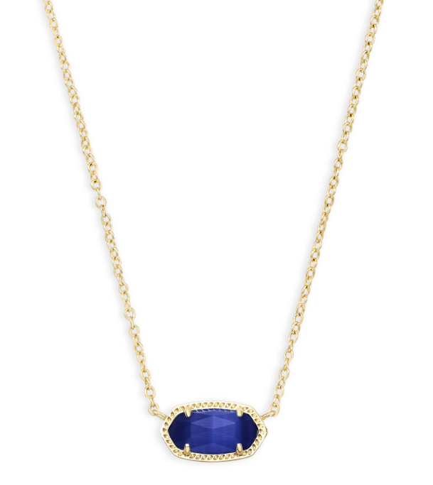 Kendra Scott Elisa Short Pendant Necklace in gold with a cobalt cat's eye stone on a delicate chain.