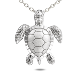 Alamea 925 Sterling Silver Turtle Pendant features a detailed shell and flippers on a simple chain, shown on white.