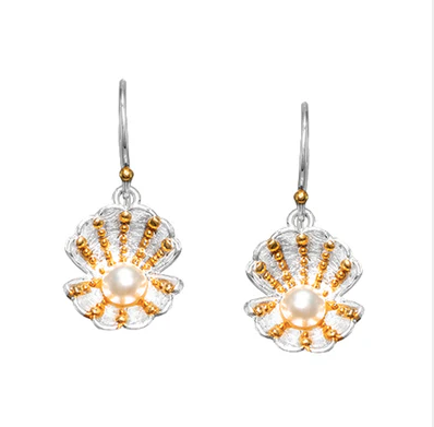 Michou Sterling Silver & 22K Gold Vermeil Earrings with White Freshwater Pearl, shown on a white background.