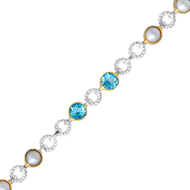 Michou Sterling Silver & 22K Gold Vermeil Bracelet with Baby Blue Topaz and White Freshwater Pearl.