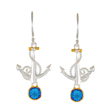 Michou’s Sterling Silver and 22K Gold Vermeil Earrings feature baby blue topaz and elegant rope accents.