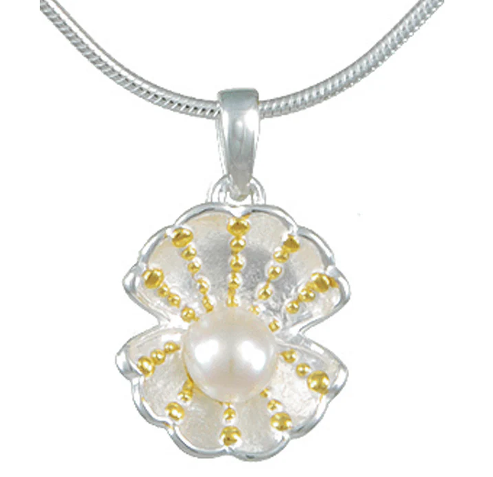 Michou Sterling Silver & 22K Gold Vermeil Pendant with White Freshwater Pearl on a delicate chain.
