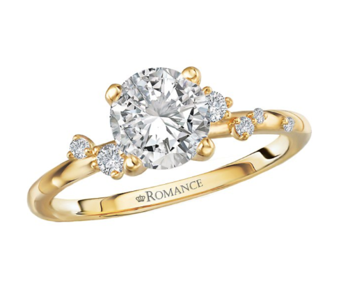 Romance Diamond Semi-Mount Engagement Ring in 14kt yellow gold with lab grown diamonds, engraved "ROMANCE".