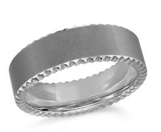 Silver colored tungsten men's ring with a textured band.
