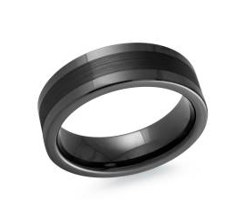Black tungsten men's ring with a brushed finish.