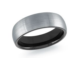 Silver colored tungsten ring with black interior.