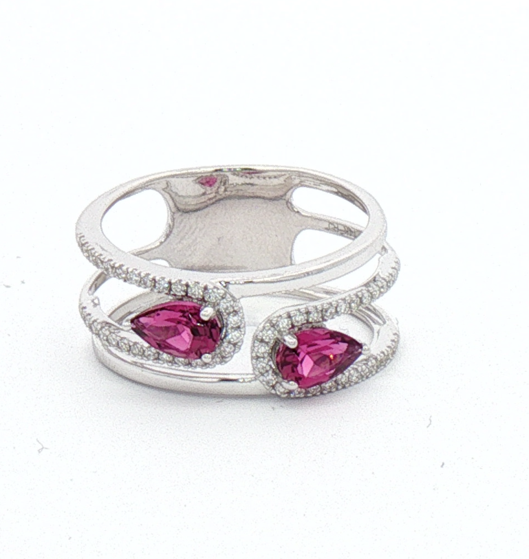 White Gold Pink Tourmaline and Diamond Ring