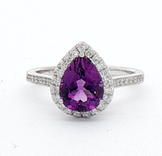 White Gold Amethyst and Diamond Ring