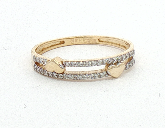 Yellow Gold Diamond Ring with Heart Accents.