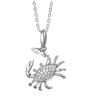 Alamea 14K white gold diamond crab pendant—nautical Chesapeake Bay-inspired jewelry with sparkling stones.