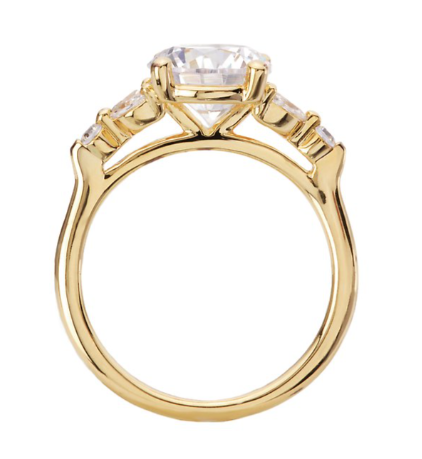 Romance Diamond Semi-Mount Engagement Ring in 14kt yellow gold with marquise and round diamonds, side view.